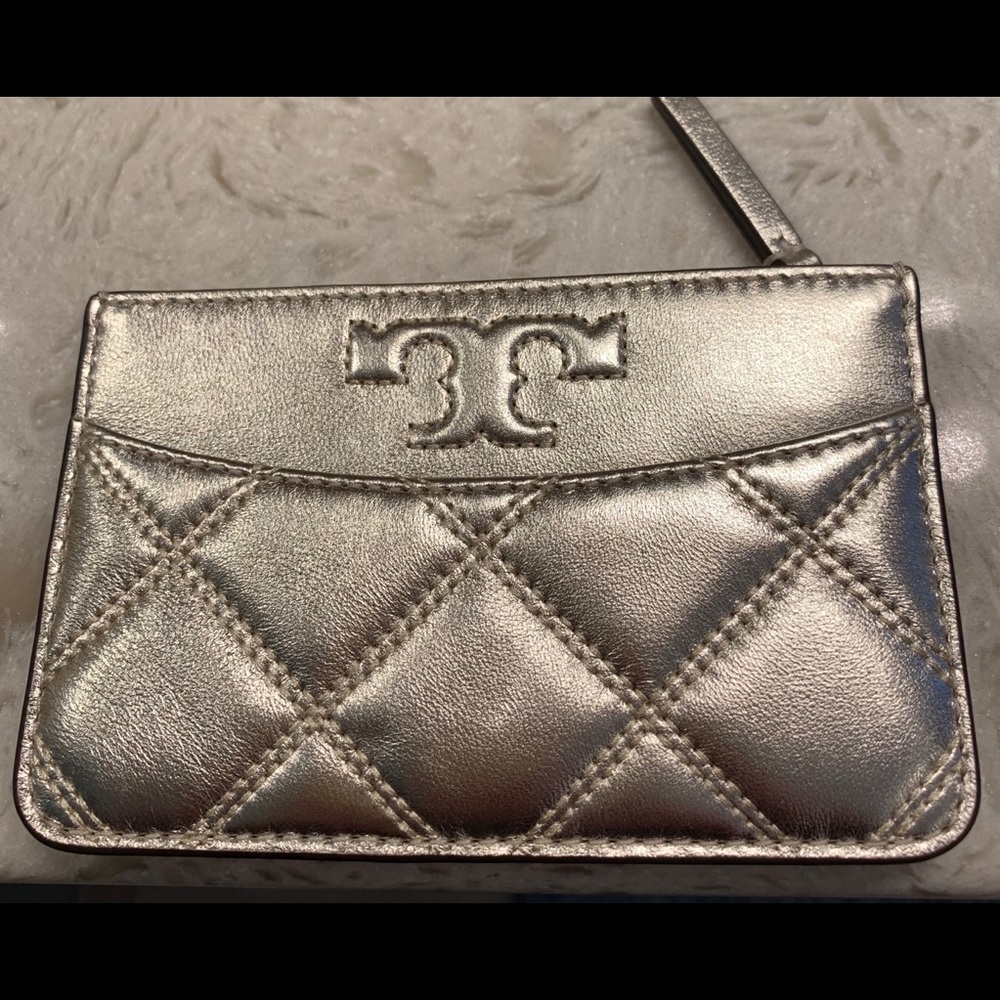 Tory Burch Savannah Zip Card Case, White Gold - Picture 2 of 9